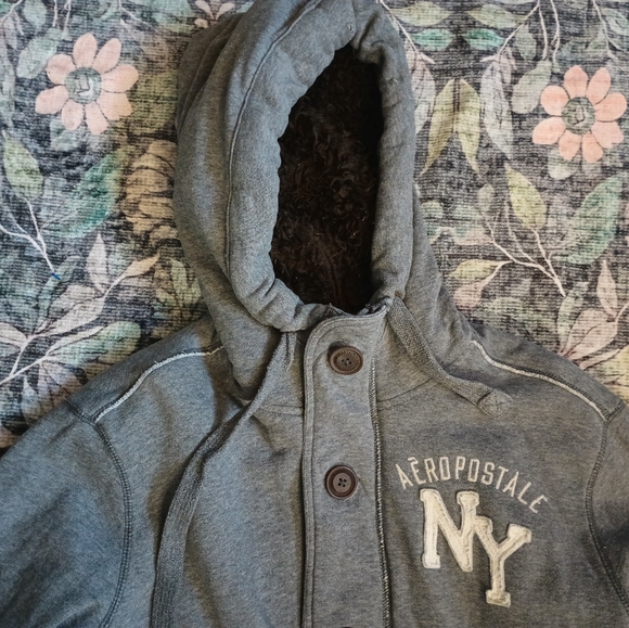 Vintage Y2K Aeropostale Mens Fur Lined Hoodie Small Zip Button Thrasher Mallgoth - Picture 2 of 12